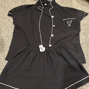 SHEIN Black Pajama Set with White Trim